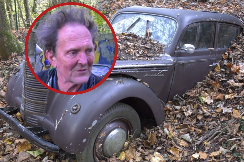 Coches clásicos abandonados en un bosque protegido en Alemania, en proceso de deterioro natural.