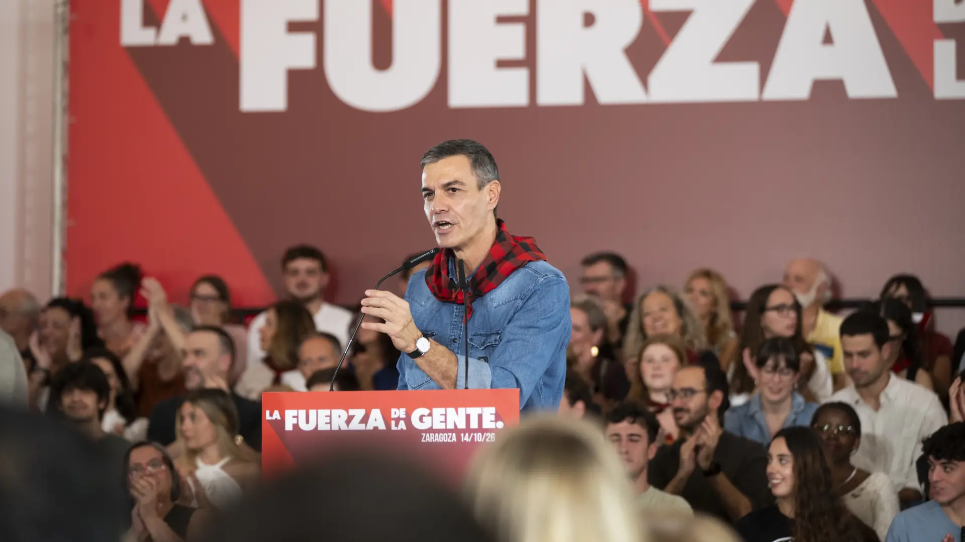 Pedro Sánchez en Zaragoza anunciando compromiso social y económico en 2026